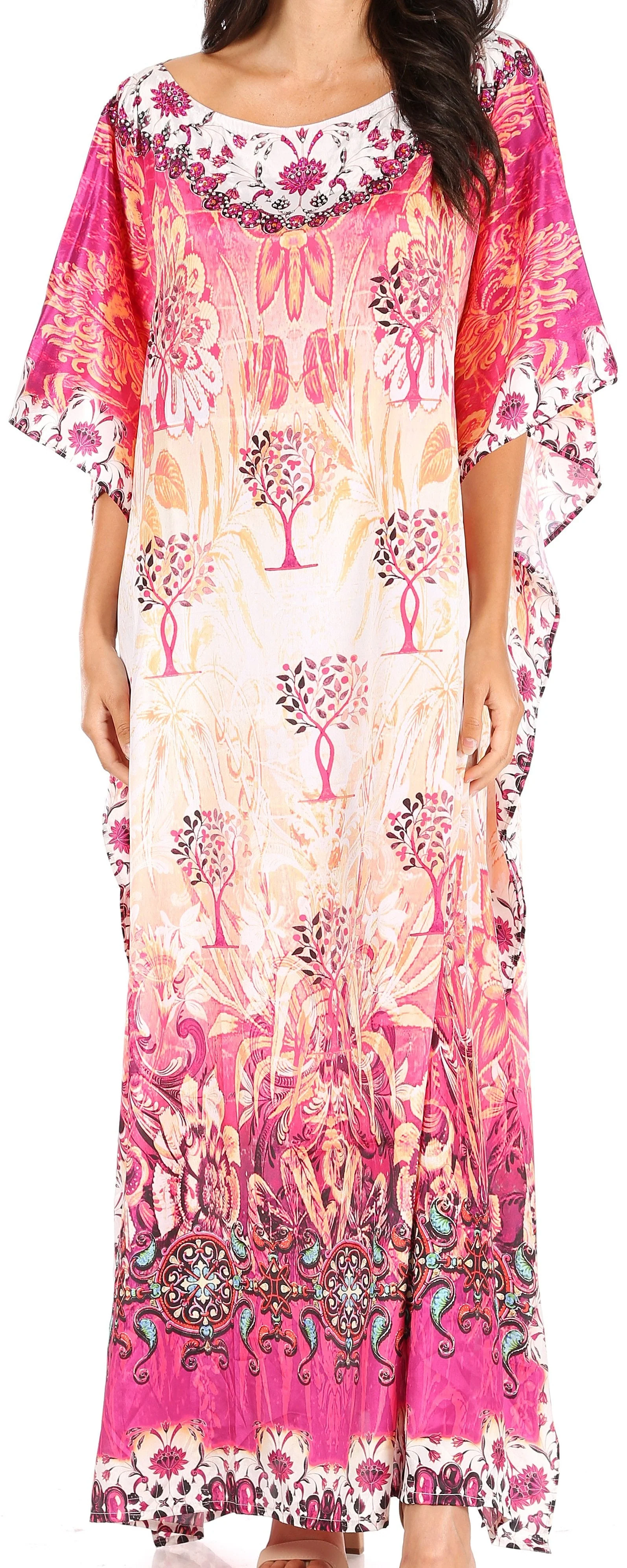 Refined Sakkas Jabari Women's Maxi Short Sleeve Long Beach Kaftan Dress Boho Loose Gown Unique