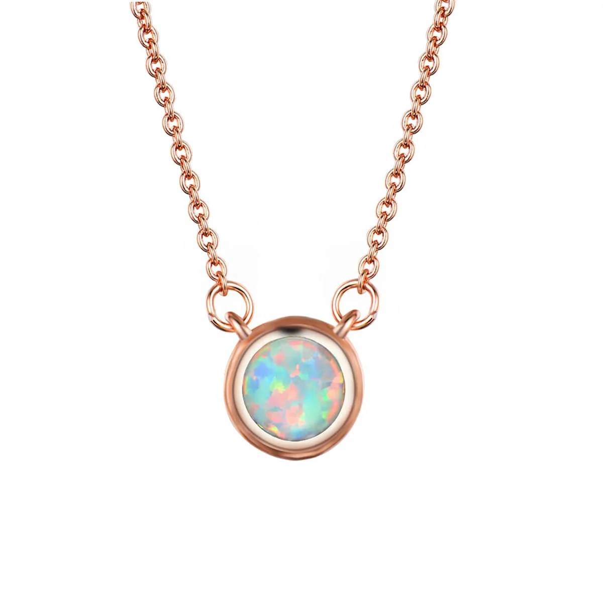 Traditional Opal 18K Rose-Gold Plated Round Pendant Necklace Top-Quality