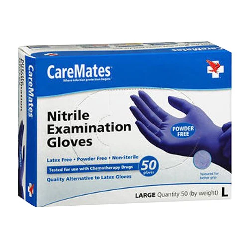 Original Design CareMates Nitrile Examination Gloves Powder- Large 50 Ea Stylish