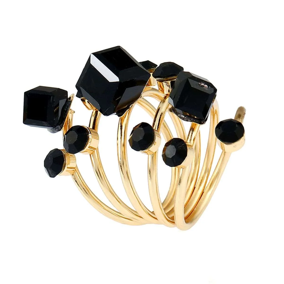 Smart Black Crystal Cubic Zirconia Adjustable Stacking Flower Ring Powerful