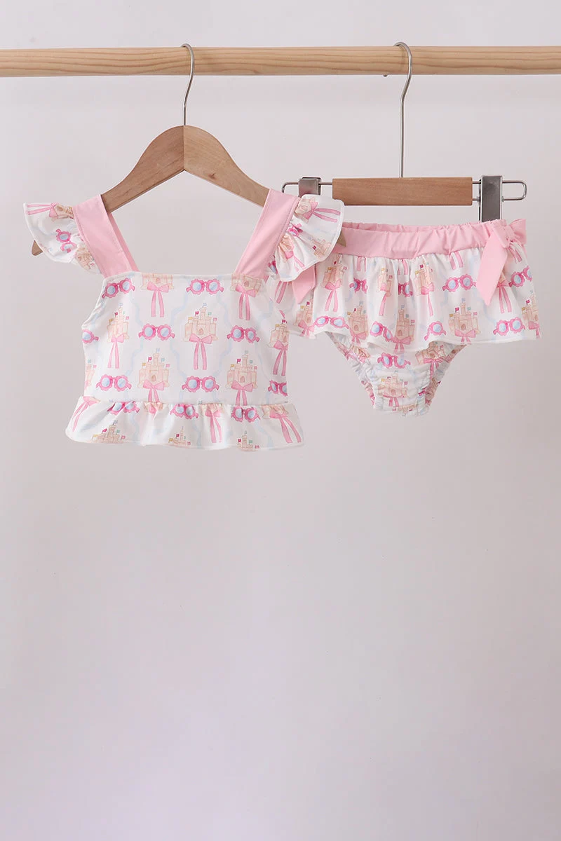 Optimized Pink bow castle ruffle 2pc swimsuit Easy-to-Use
