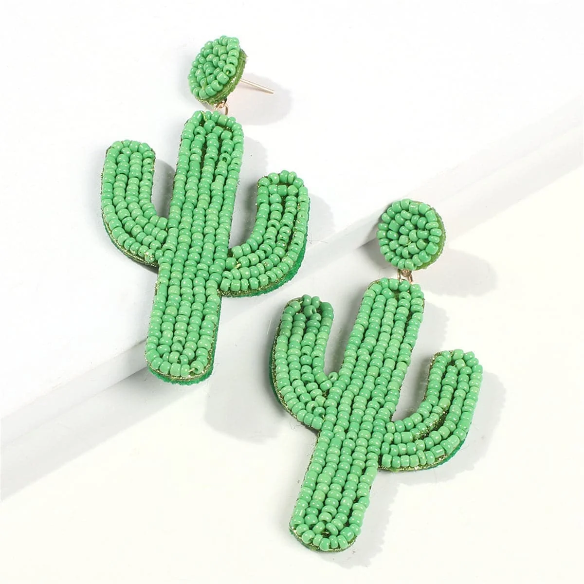Artisan Green Howlite Goldtone Cactus Drop Earrings Fast
