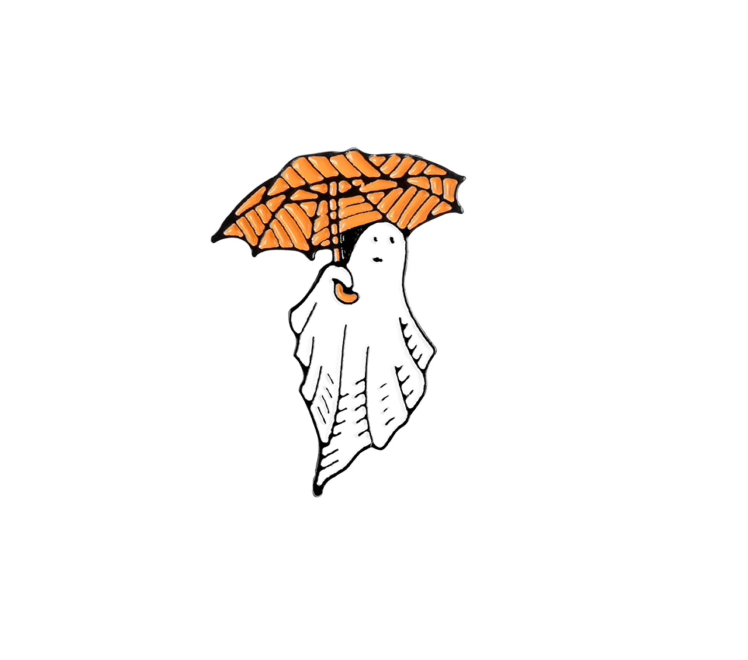 Solid White Ghost With Orange Umbrella Brooch Top-Quality