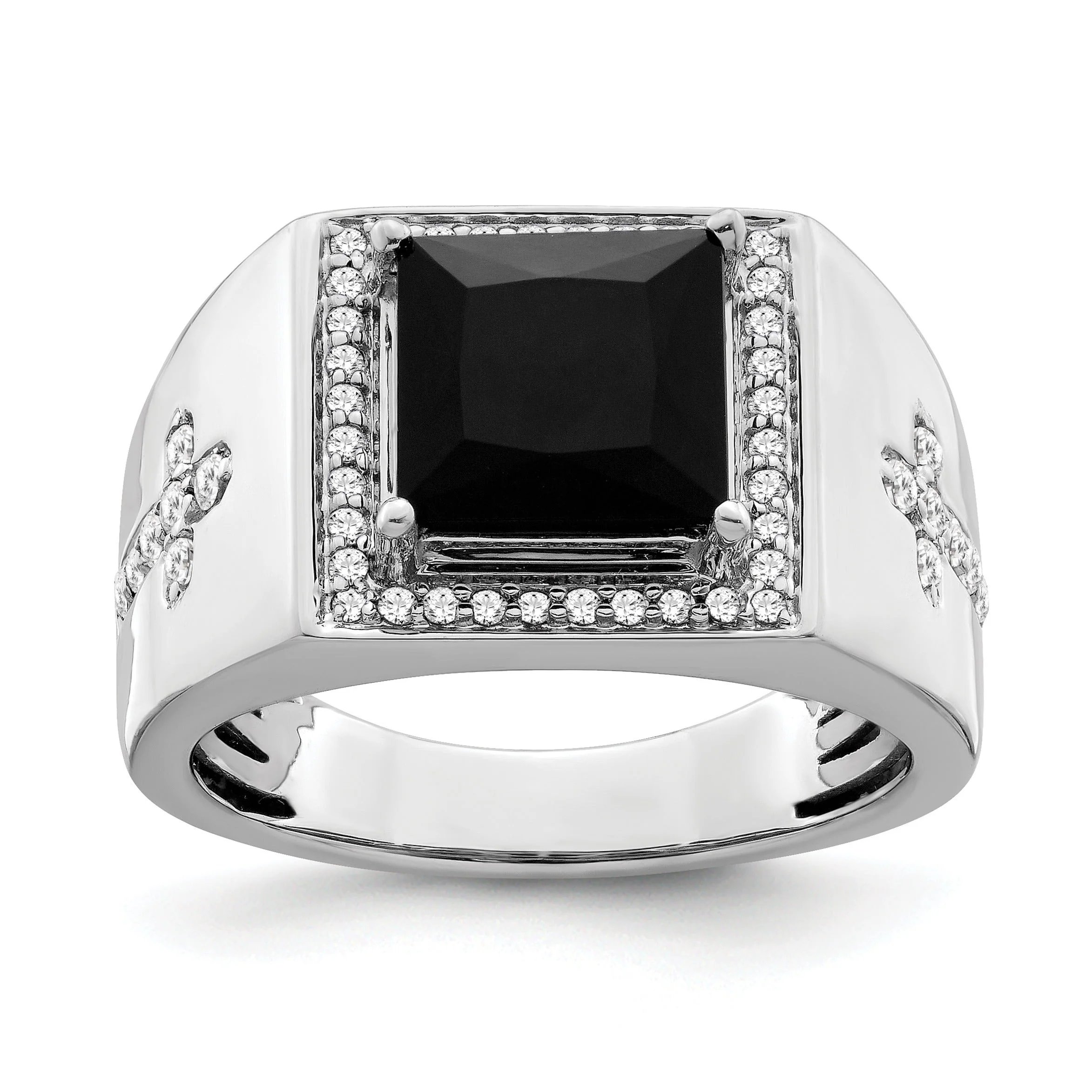 Artisan 14k Gold 1 2 ct Lab Grown Diamond and Onyx Side Cross Square Men's Ring Easy-to-Use