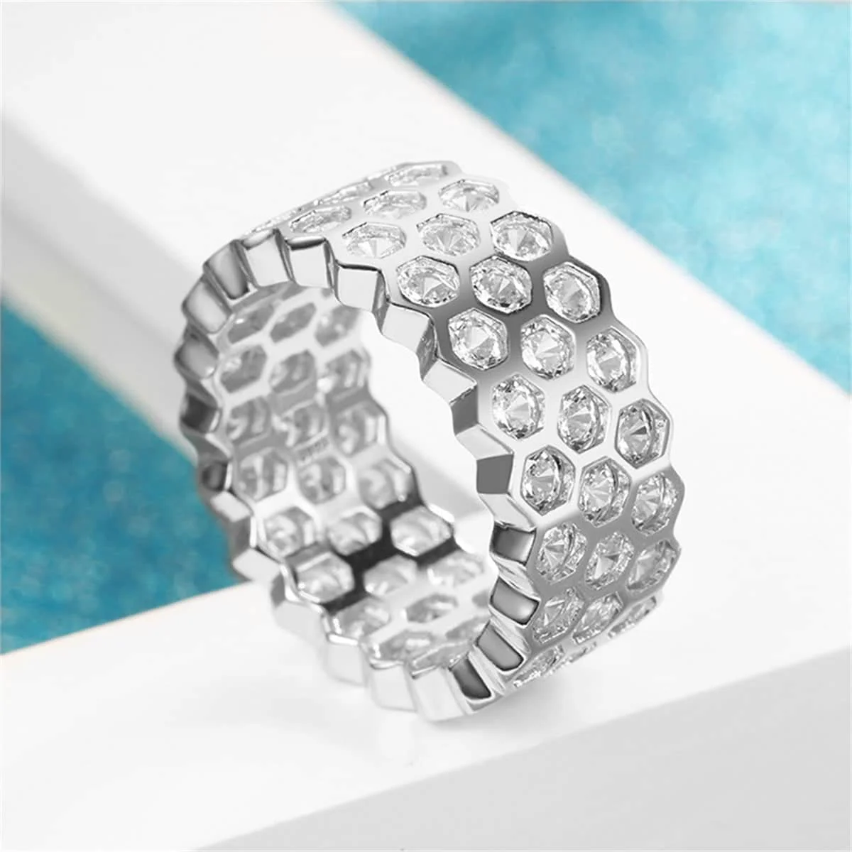 Exceptional Cubic Zirconia Silvertone Honeycomb Band Exclusive