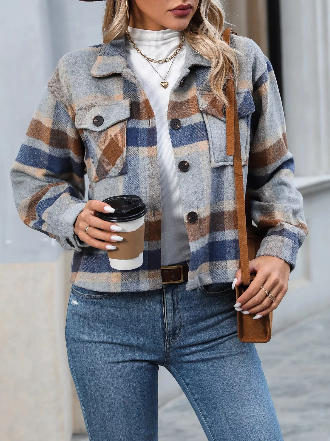 Flexible Plaid Button-Up Jacket Elegant
