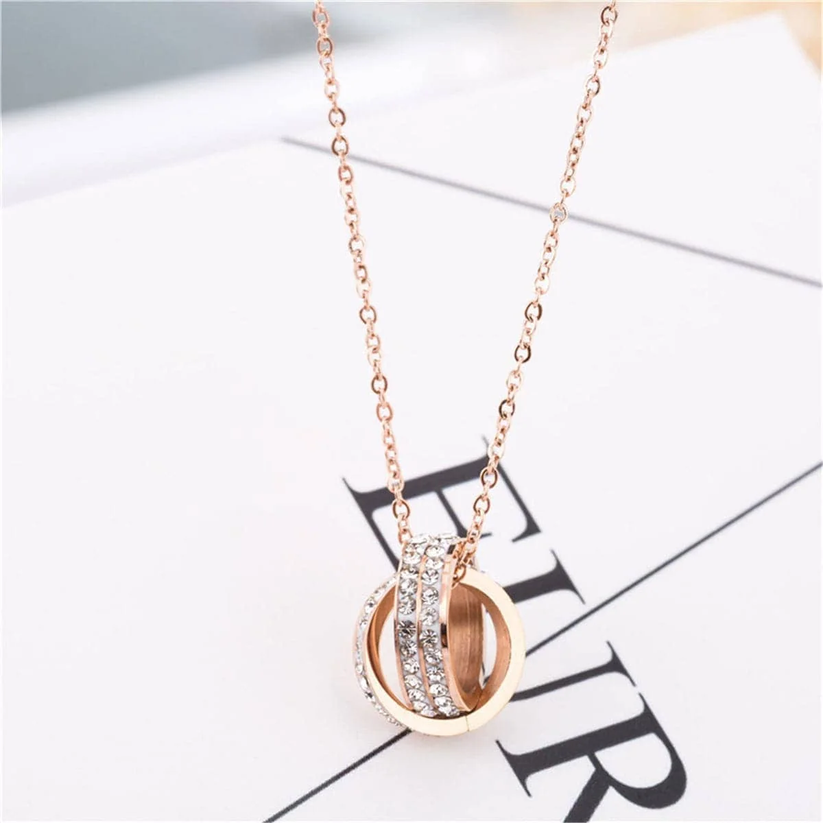 Trusted Cubic Zirconia Rose Goldtone Crossed Ring Pendant Necklace Efficient