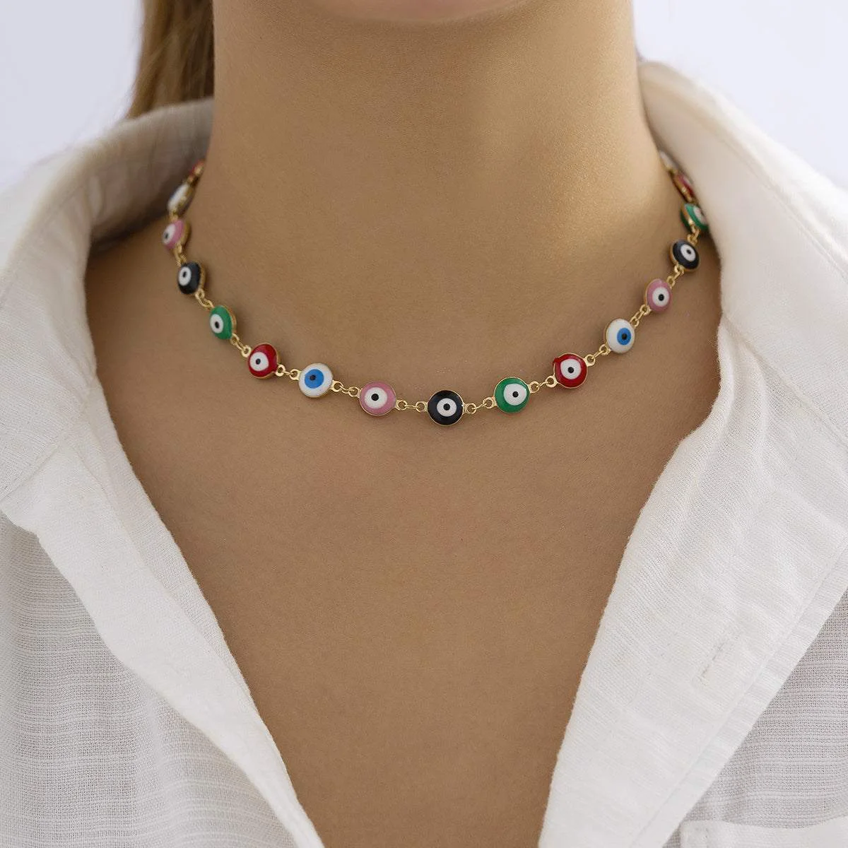 Verified Enamel Goldtone Multicolor Evil Eye Chain Necklace Effective