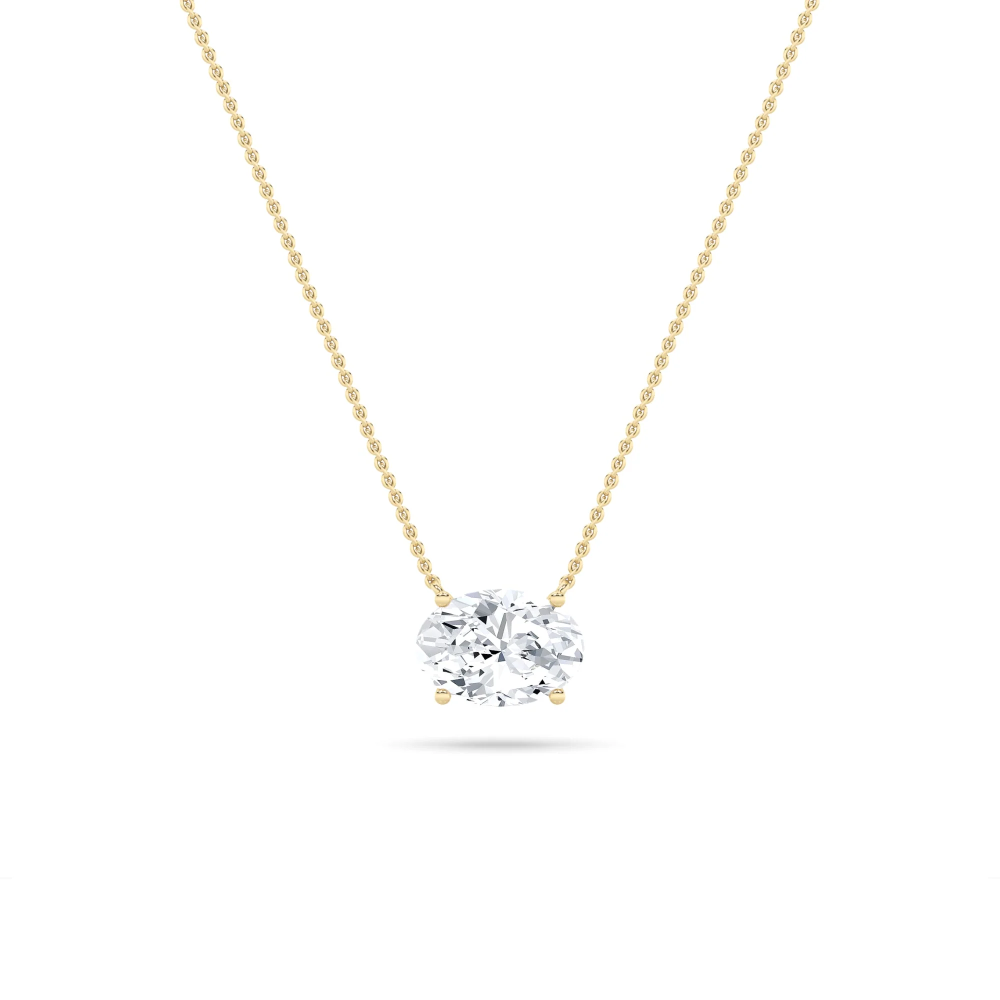 Top-Quality Oval F Lab Grown Diamond Prong 14K Yellow Gold East West Solitaire Pendant Necklace Consistent