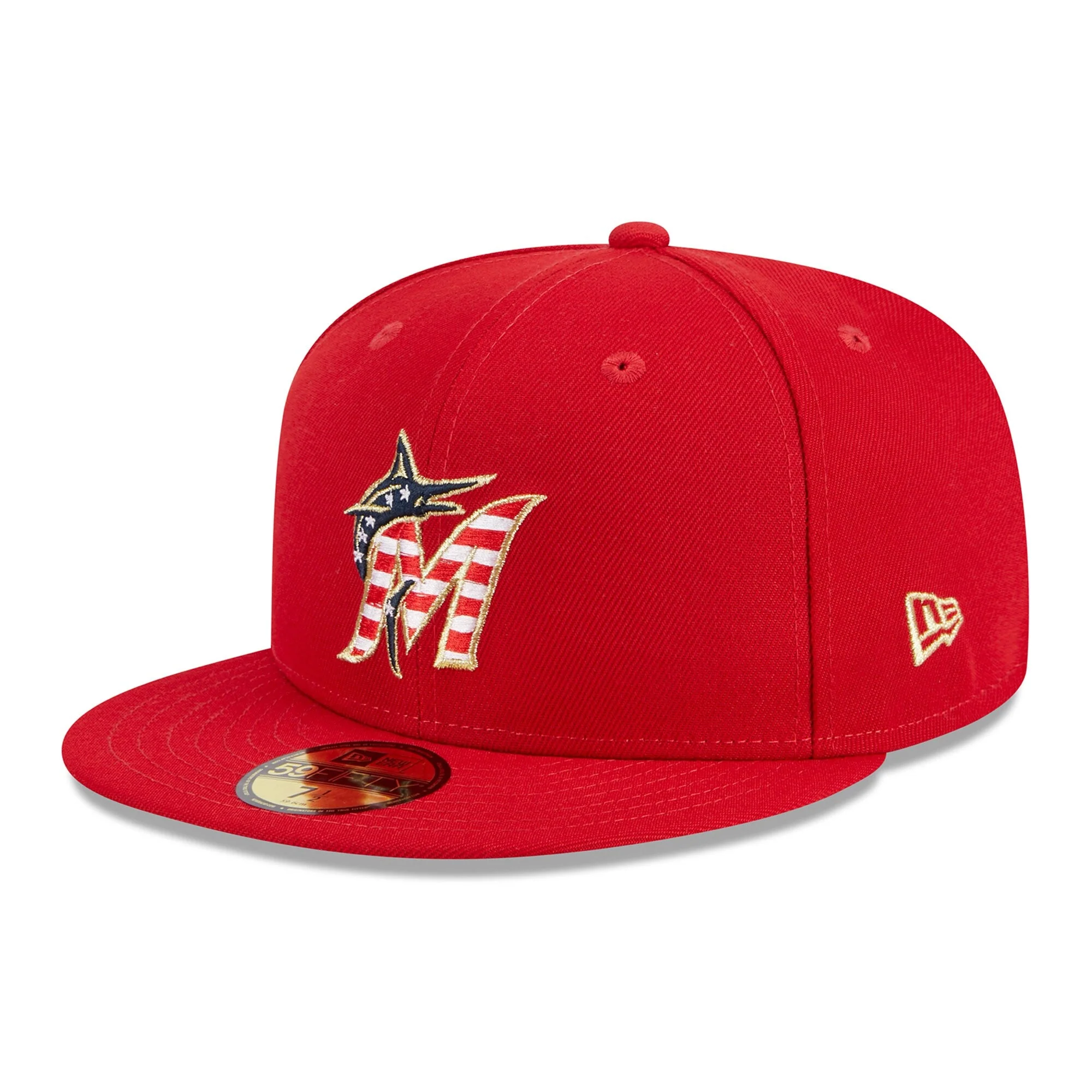 Long-Lasting New Era Men's MLB Miami Marlins 5950 July 4Th Fitted Red Natural