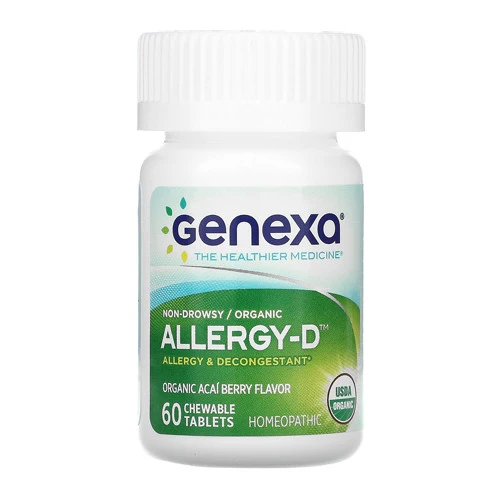Powerful Genexa Organic Allergy D Medicine Chewable Tablets for Adults 60 Ct High-Grade