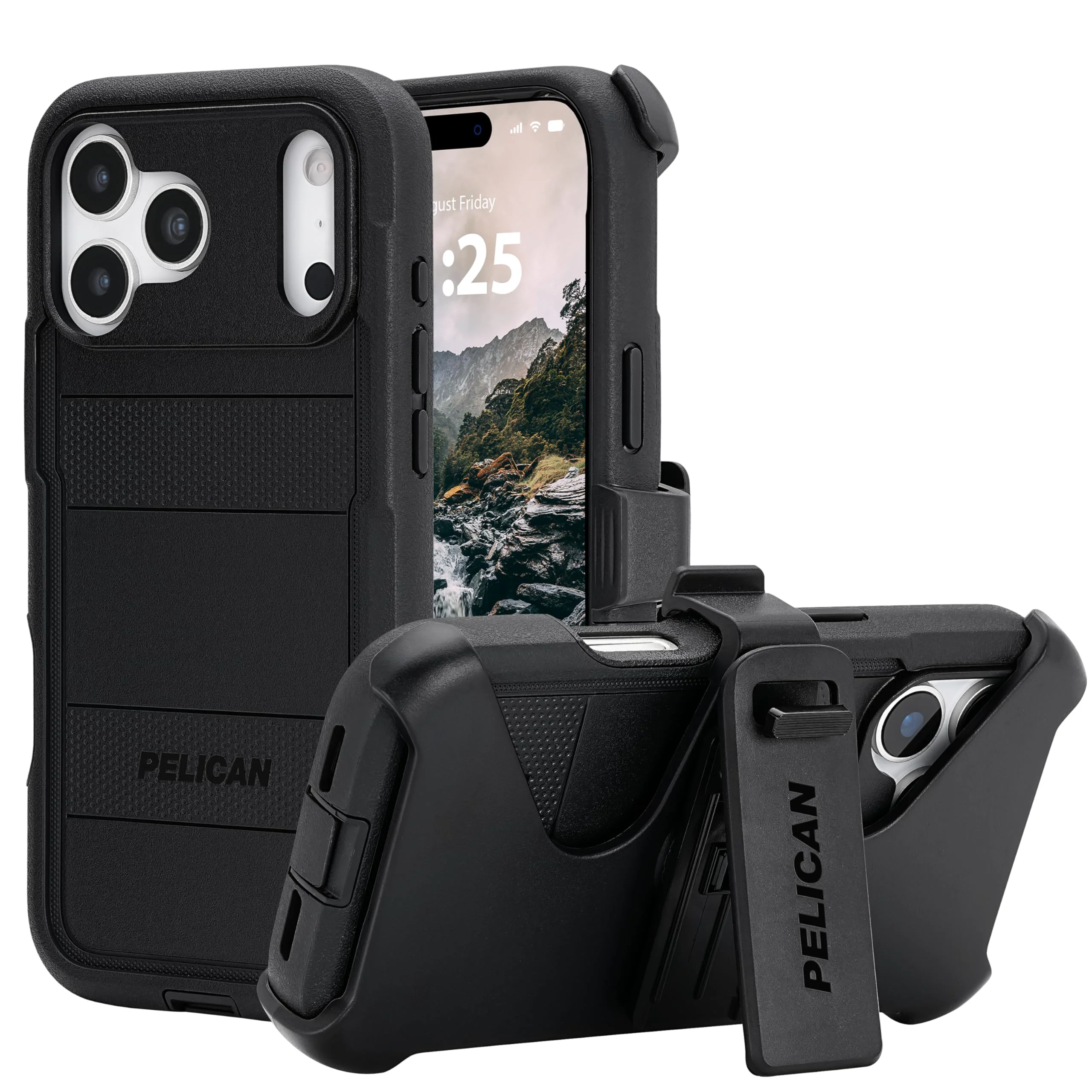 Authentic Pelican Voyager iPhone 17 Pro Max Case Compatible with MagSafe Rugged Phone Case w 24ft Military-Grade Drop Protection - Heavy Duty Phone Cover w Belt Clip Holster for iPhone 17 Pro Max - Black Reliable