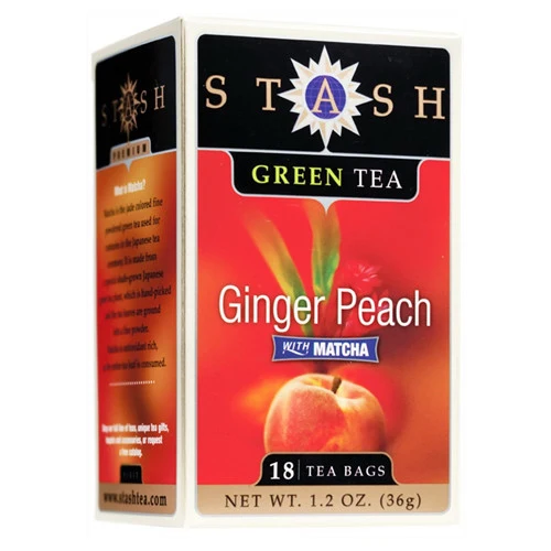 Elegant Stash Tea Premium Ginger Peach Green Tea With Matcha - 18 Tea Bags Reusable
