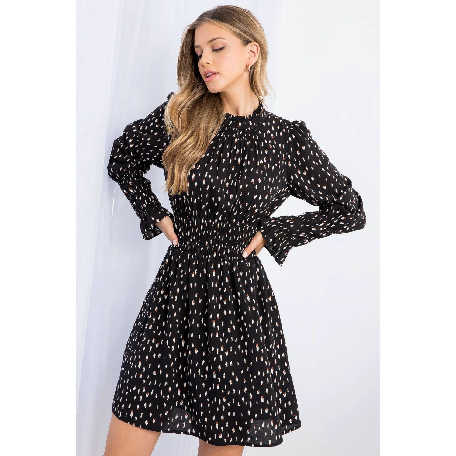 World-Class Gretchen -Smocked Waist Print Mini Dress Elite