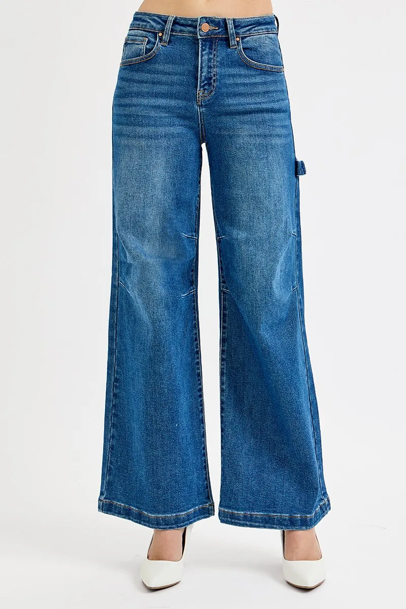 Recyclable RISEN Full Size High Rise Wide Leg Patch Detailed Jeans Plus Size