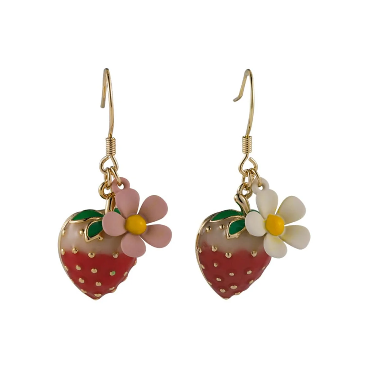 Trusted Red Enamel Goldtone Strawberry Flower Drop Earrings Environmentally Friendly