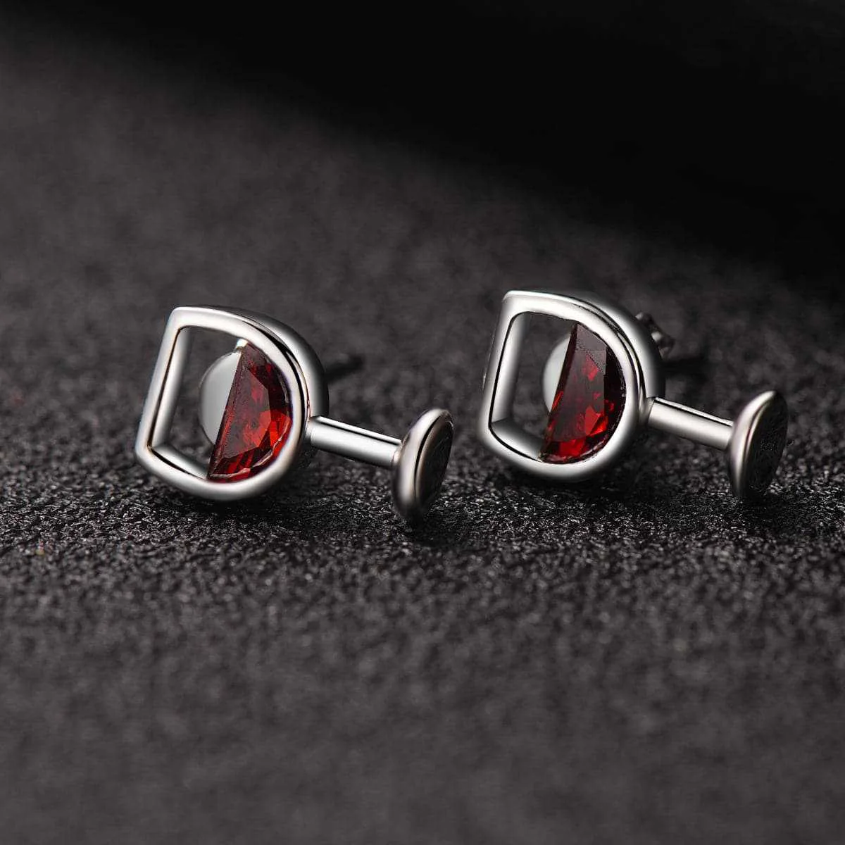 Convenient Red Crystal Silvertone Wine Cup Stud Earring Fine