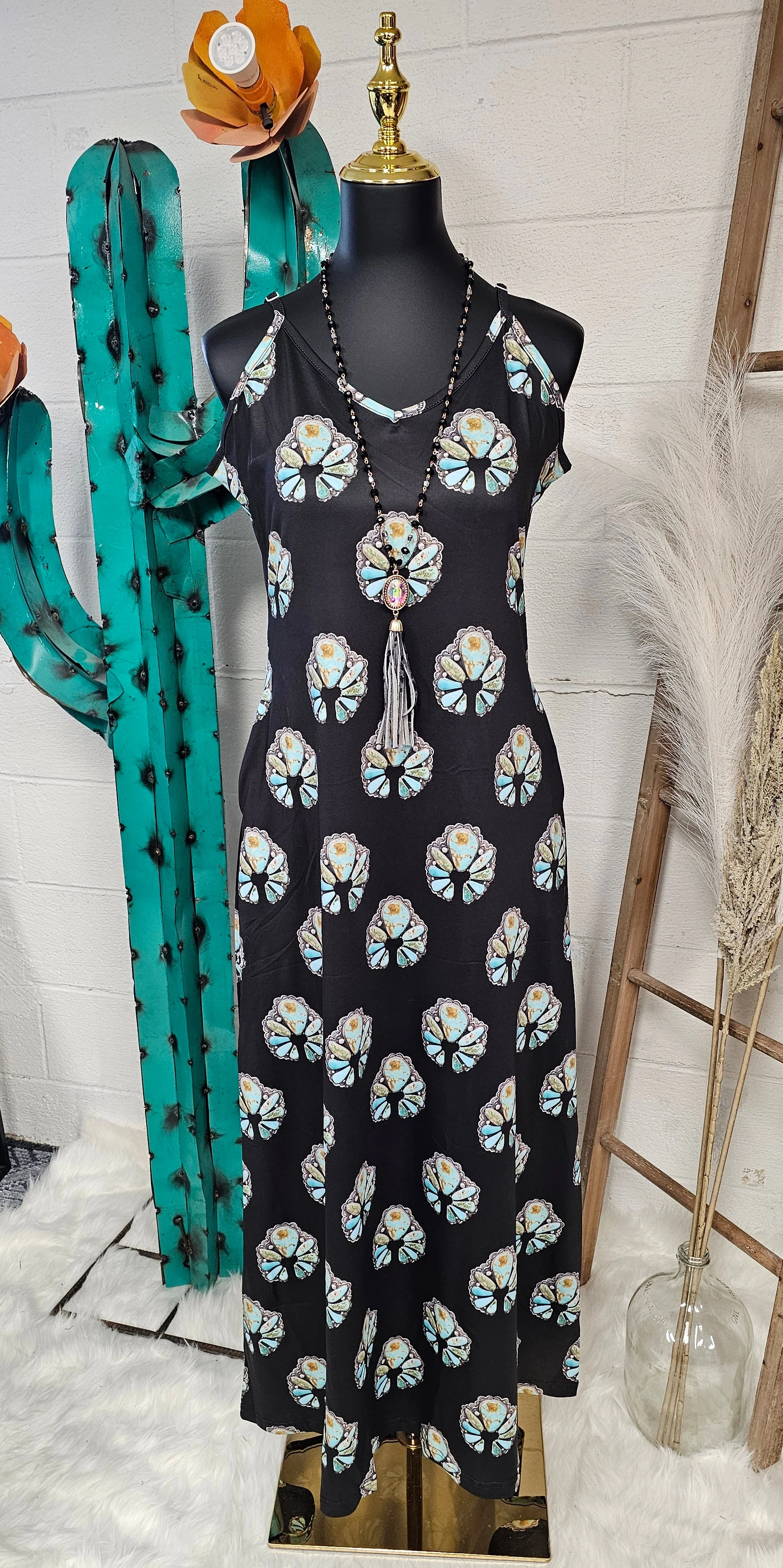 Luxury Baha Ranch Turquoise Naja Maxi Dress Functional