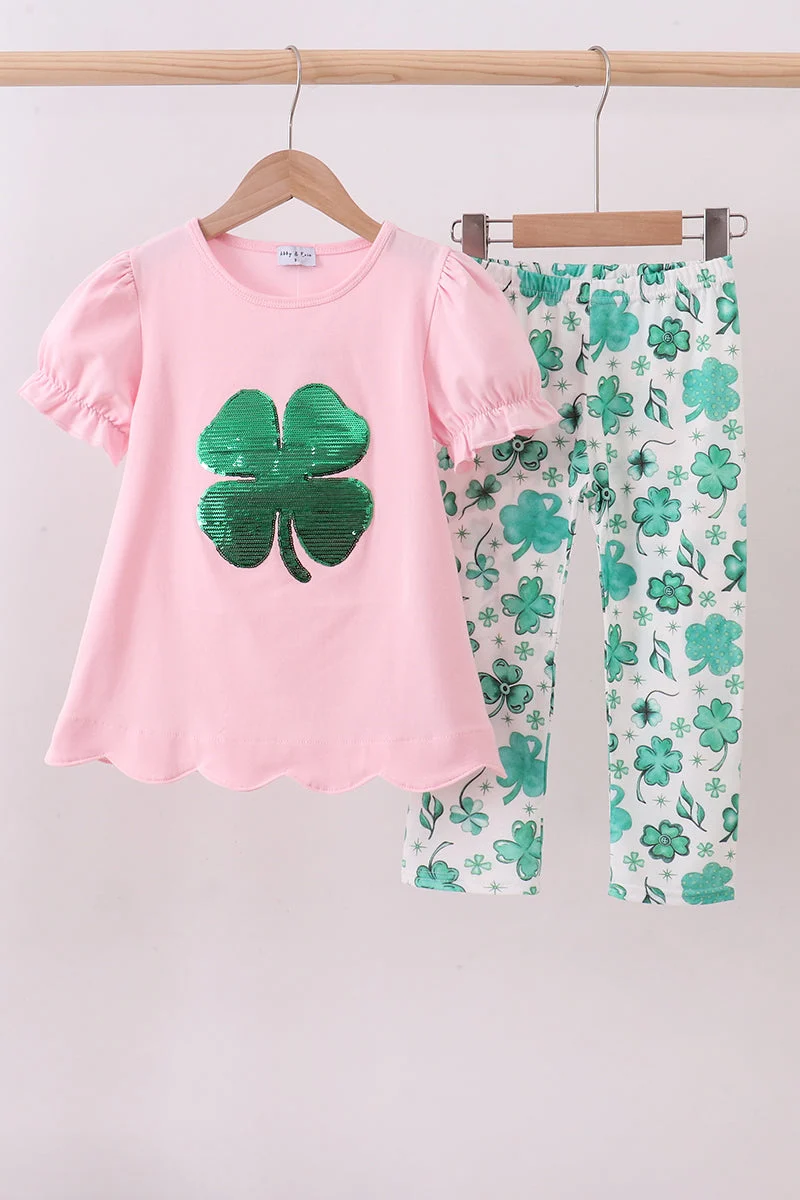 Authentic Pink clover glitter pants set Relaxed