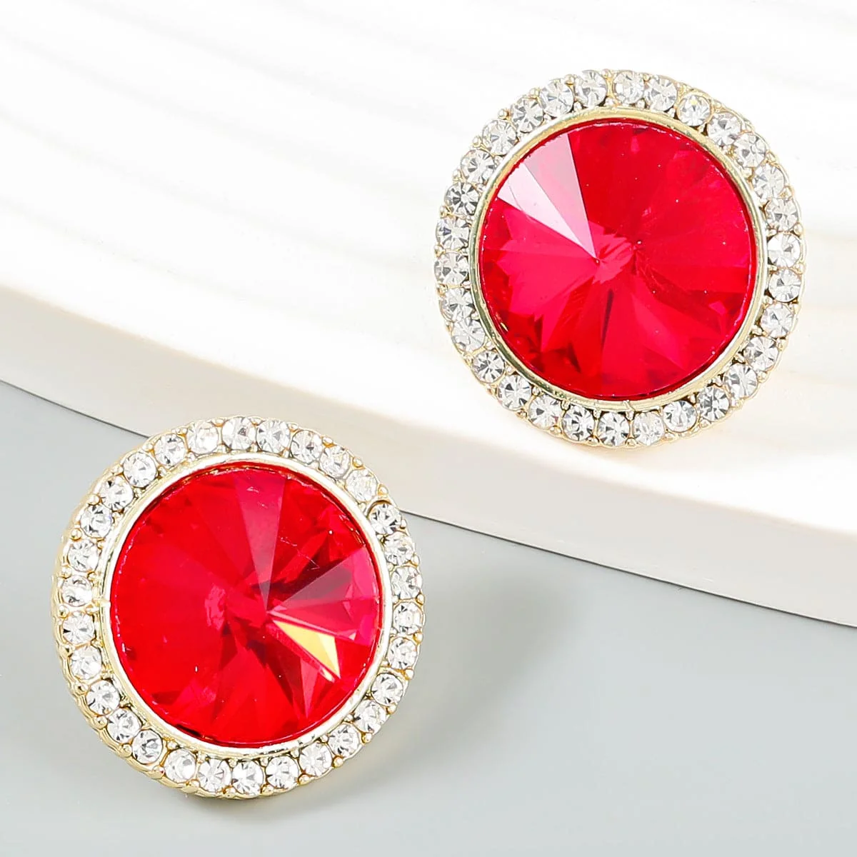 Casual Red Crystal Cubic Zirconia Goldtone Hola Stud Earrings Responsible