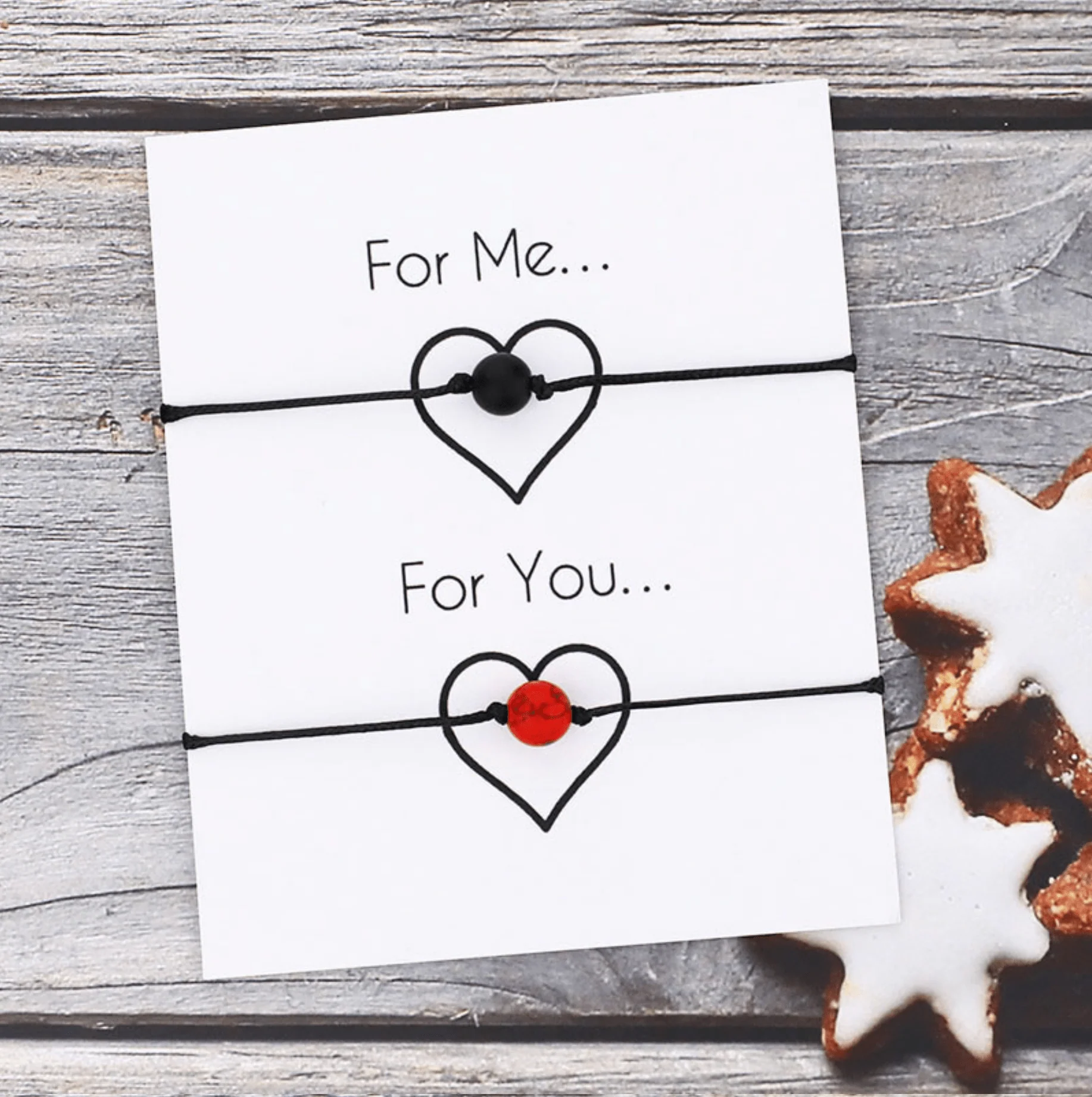 Solid Black Red 'one For You Me' Bracelet Set Official