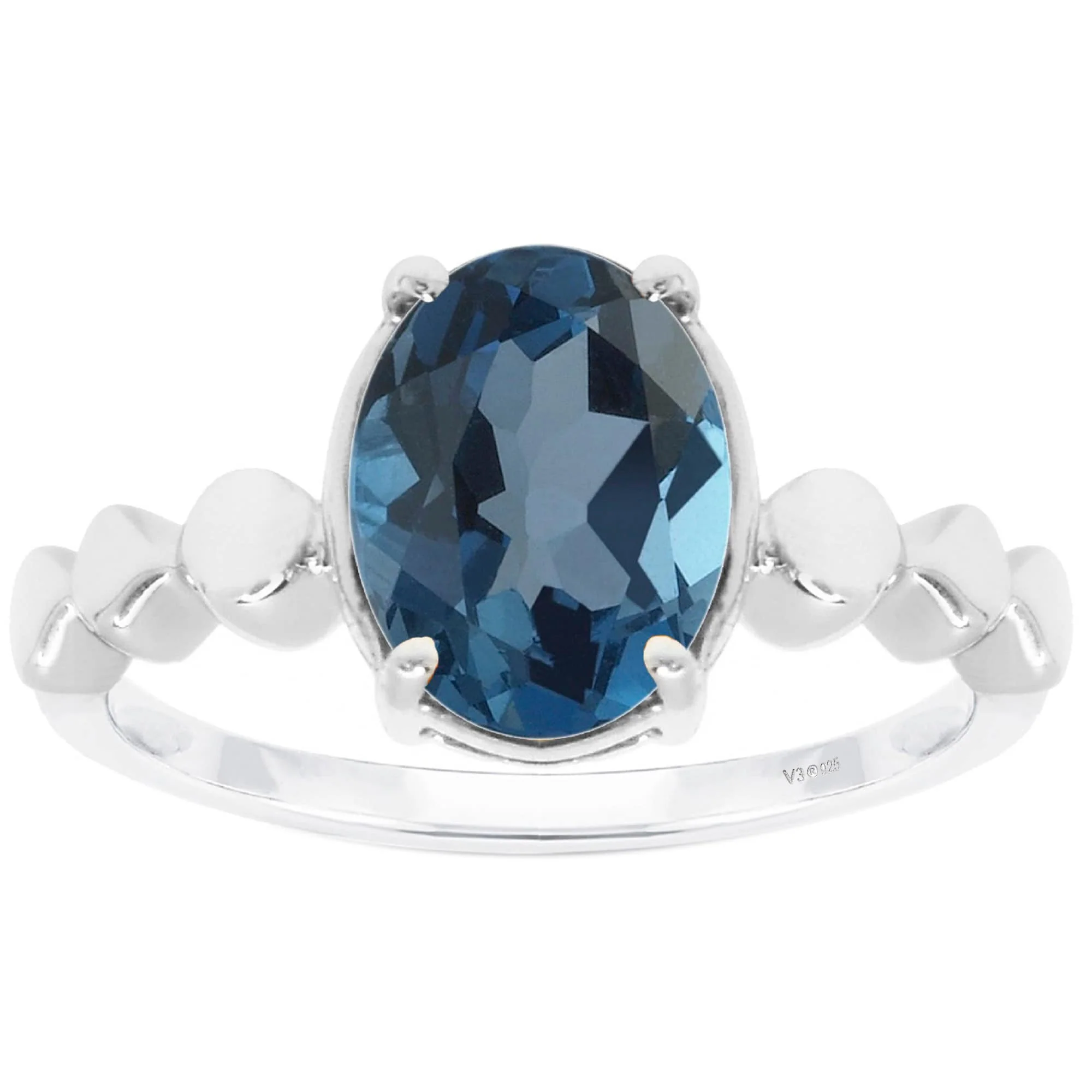 Solid V3 Jewelry 925 Sterling Silver Oval Cut 3.30 Carat Natural London Blue Topaz Solitaire Ring Top-Quality