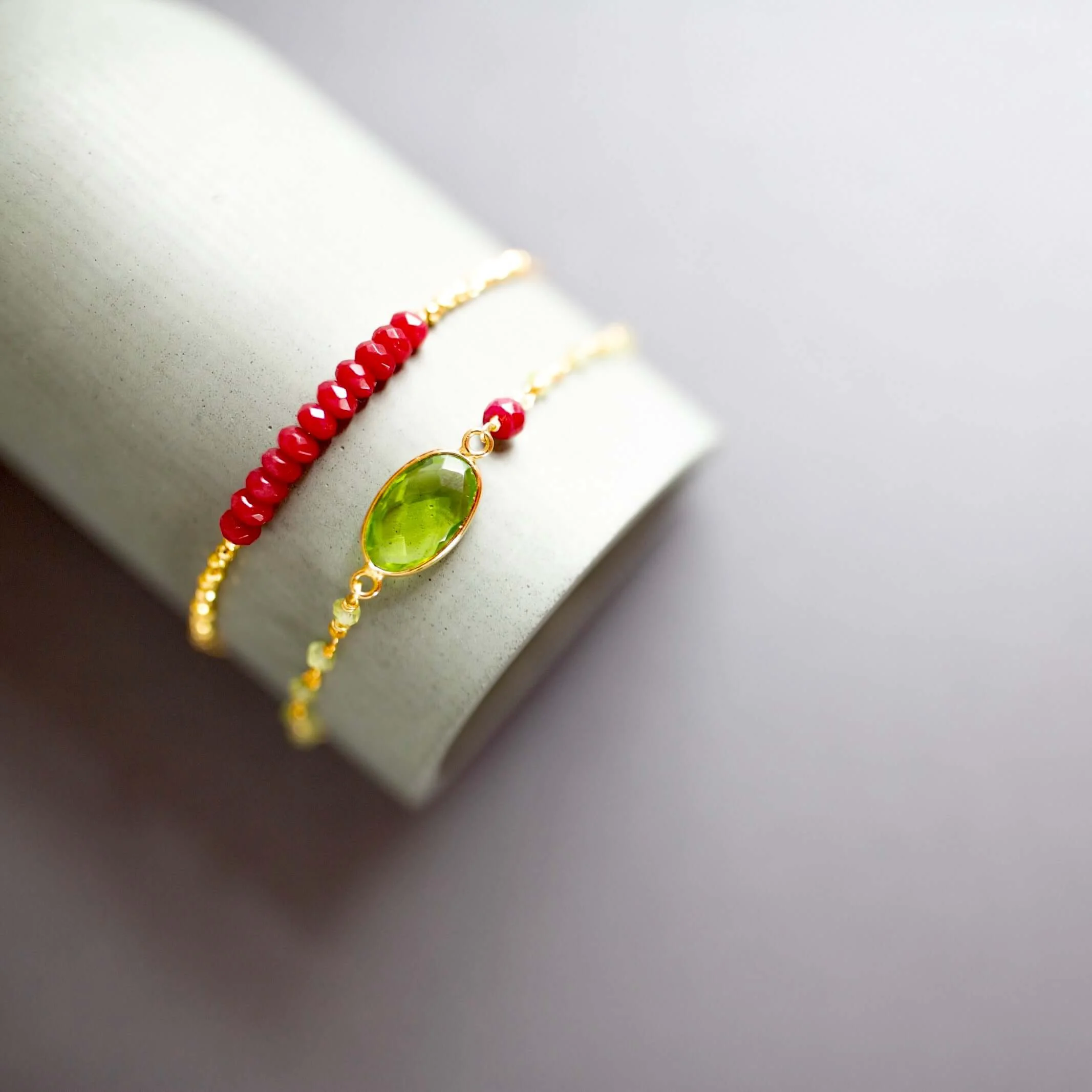 Soft Bracelet Set Peridot Quartz Red Jade Fine Crafted