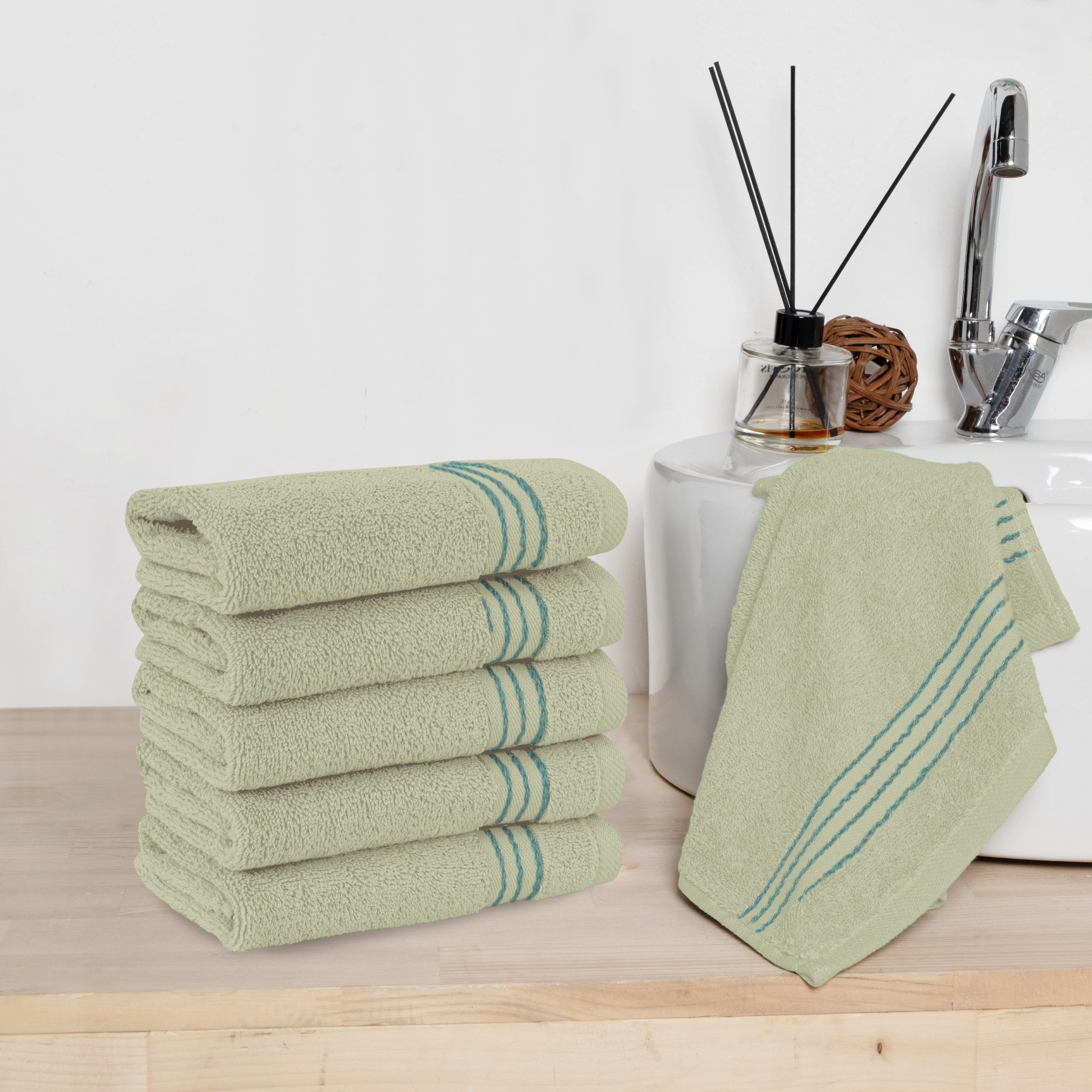 Organic Elegant Comfort 6 Pack Premium Turkish Cotton Washcloths Set 13 x 13 inch Relaxed