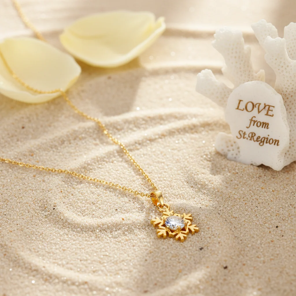 Traditional Crystal Goldtone Snowflake Pendant Necklace Certified