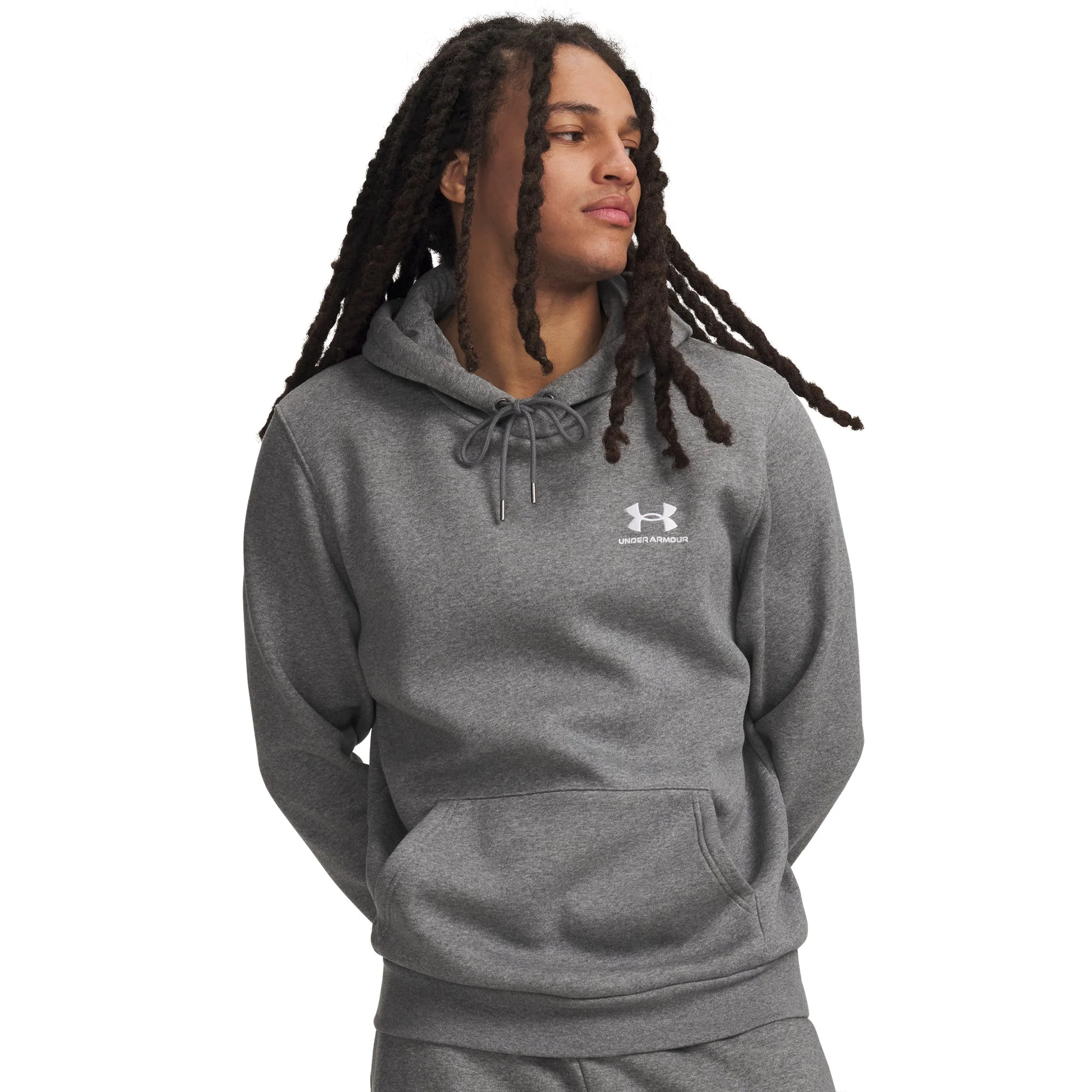 Stylish Under Armour Mens UA Icon Fleece Hoodie - Pitch Gray Medium Heather White Organic