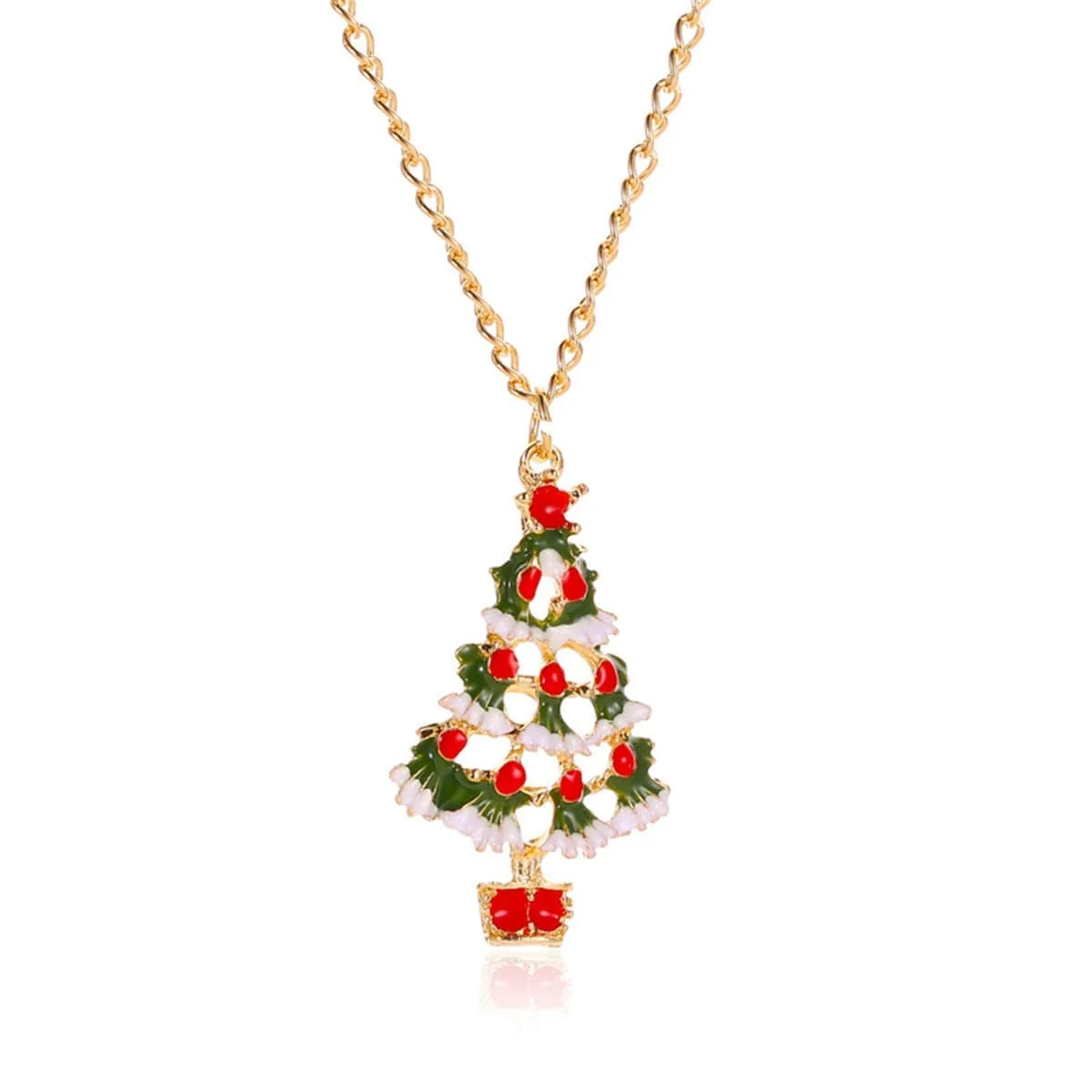 Trusted Red Green Enamel Openwork Christmas Tree Pendant Necklace Practical