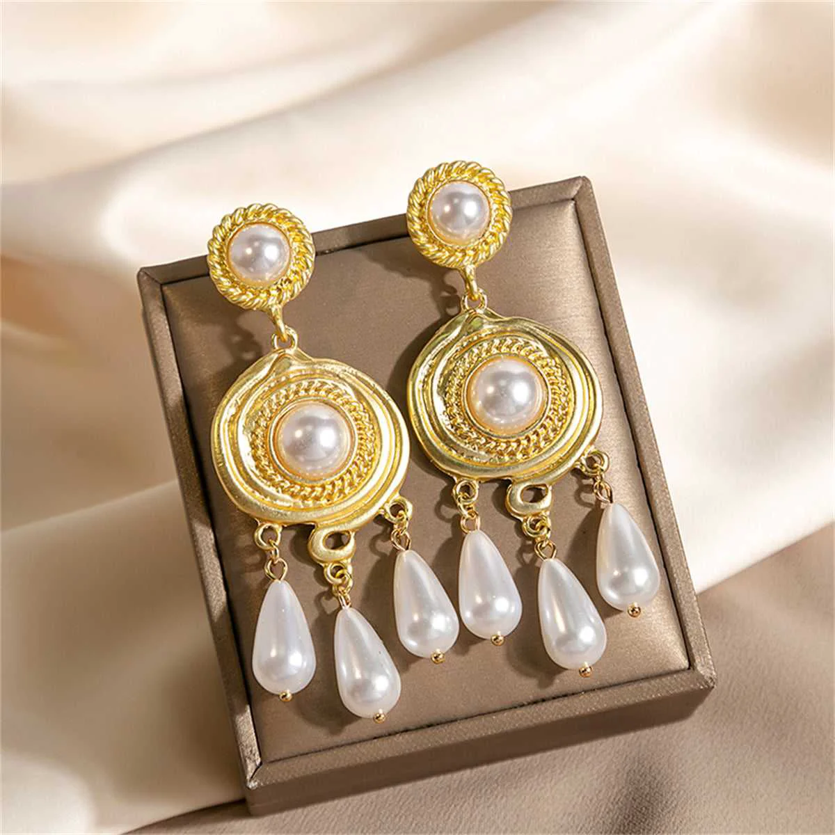 Solid Pearl Goldtone Tassel Drop Earrings Dependable