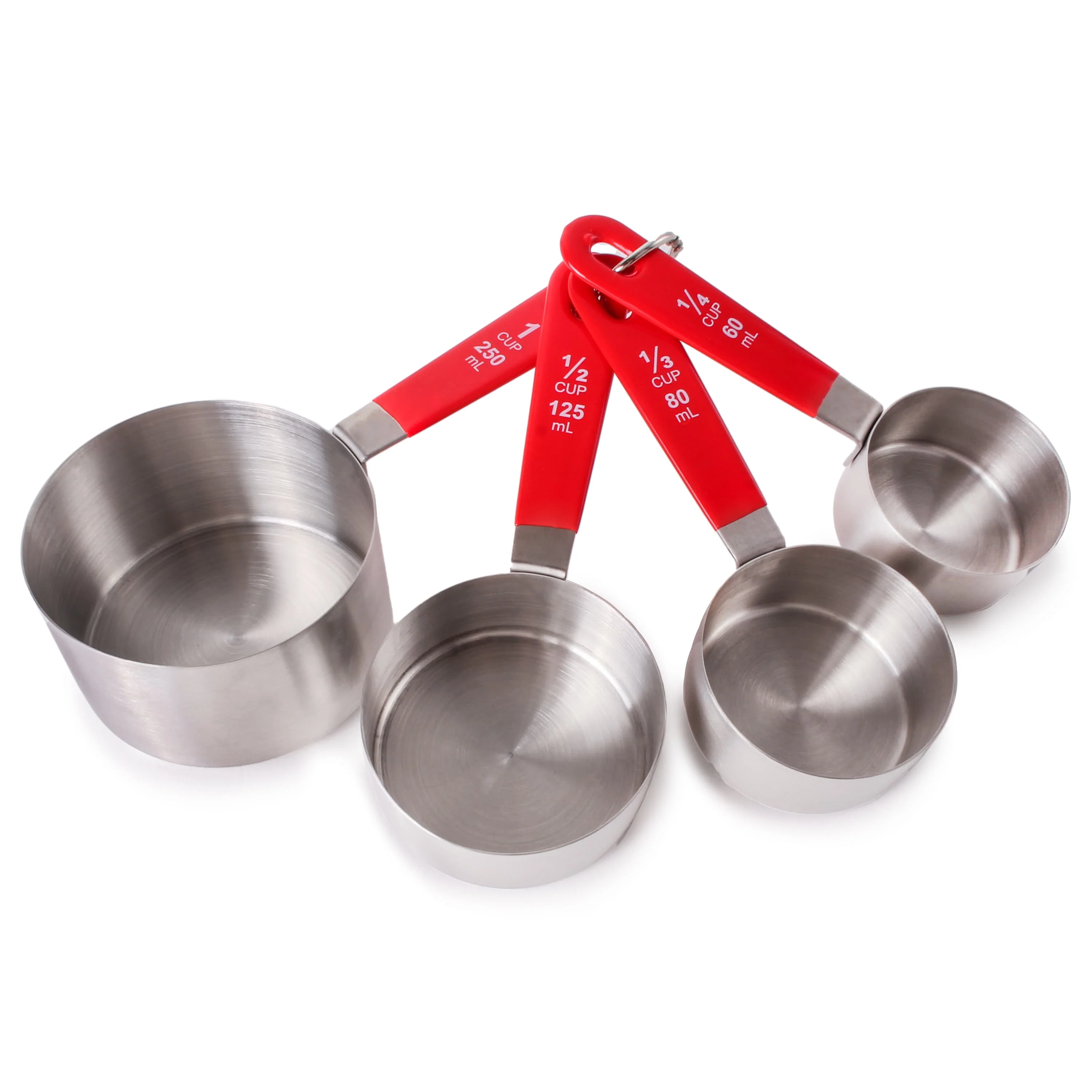 Durable BergHOFF Stainless Steel 4pc Measuring Cup Set Red Handles Classic