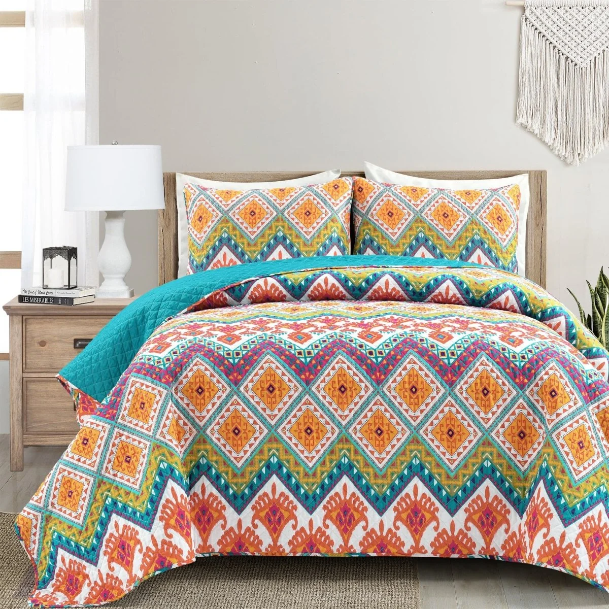 Soft Boho Chevron Reversible Cotton Quilt 3 Piece Set Modern