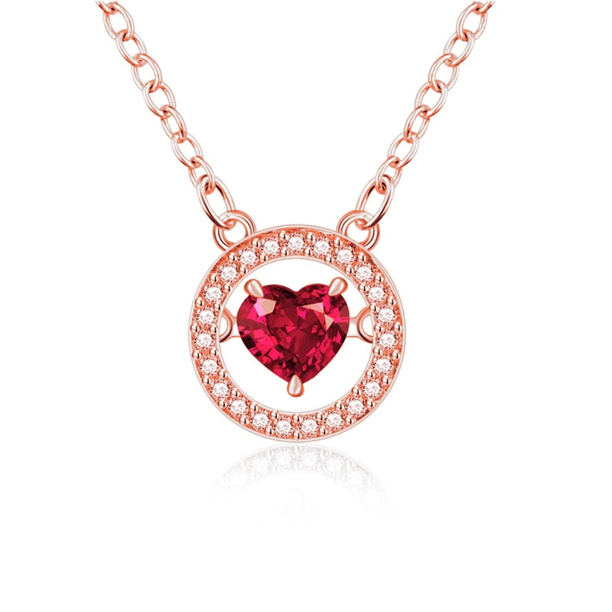 Traditional Red Crystal Cubic Zirconia Halo Heart Pendant Necklace Breathable
