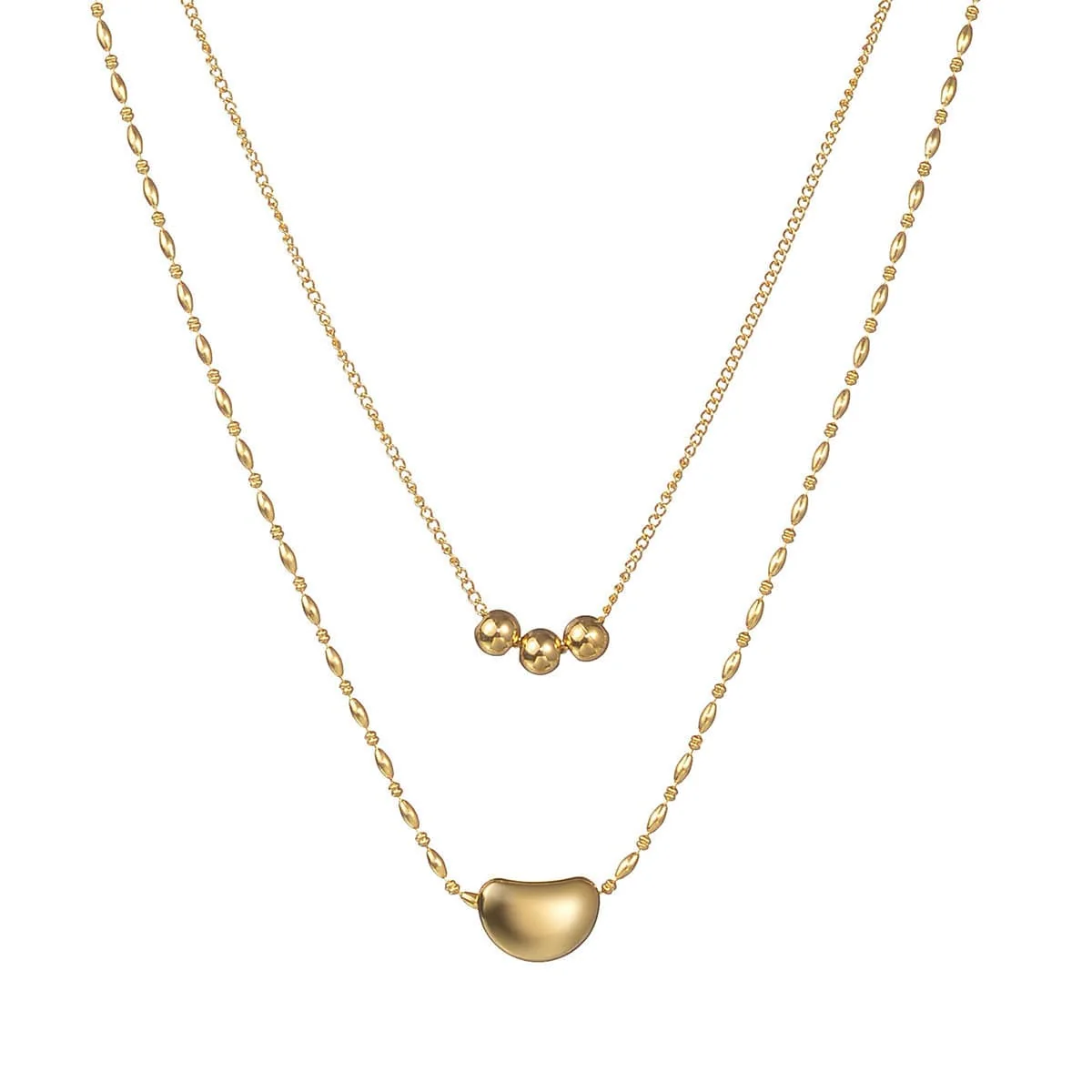 Detailed Goldtone Bead Layered Pendant Necklace Practical