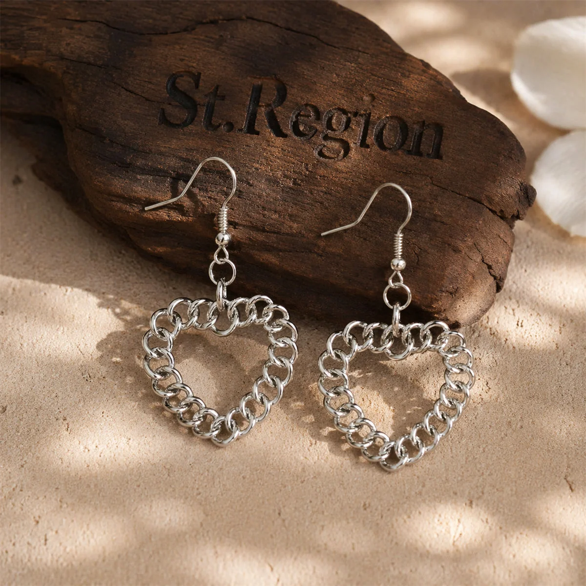 Casual Silvertone Figaro Open Heart Drop Earrings Durable