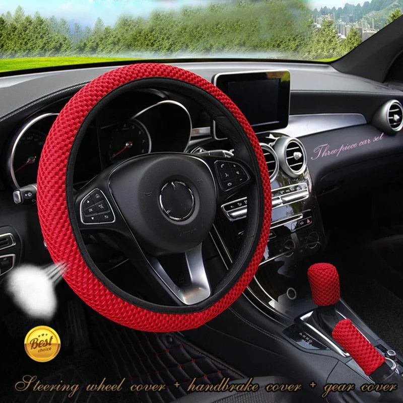 Consistent Universal Ice Silk Steering Wheel Cover Wear-resistant Anti-slip Car Accessories Microfiber Breathable Ice Silk Steering Wheel Cover Gear Handbrake Breathable Anti-Slip Warm Steering Wheel Cover Winter Cool Summer Cover Interior Fine