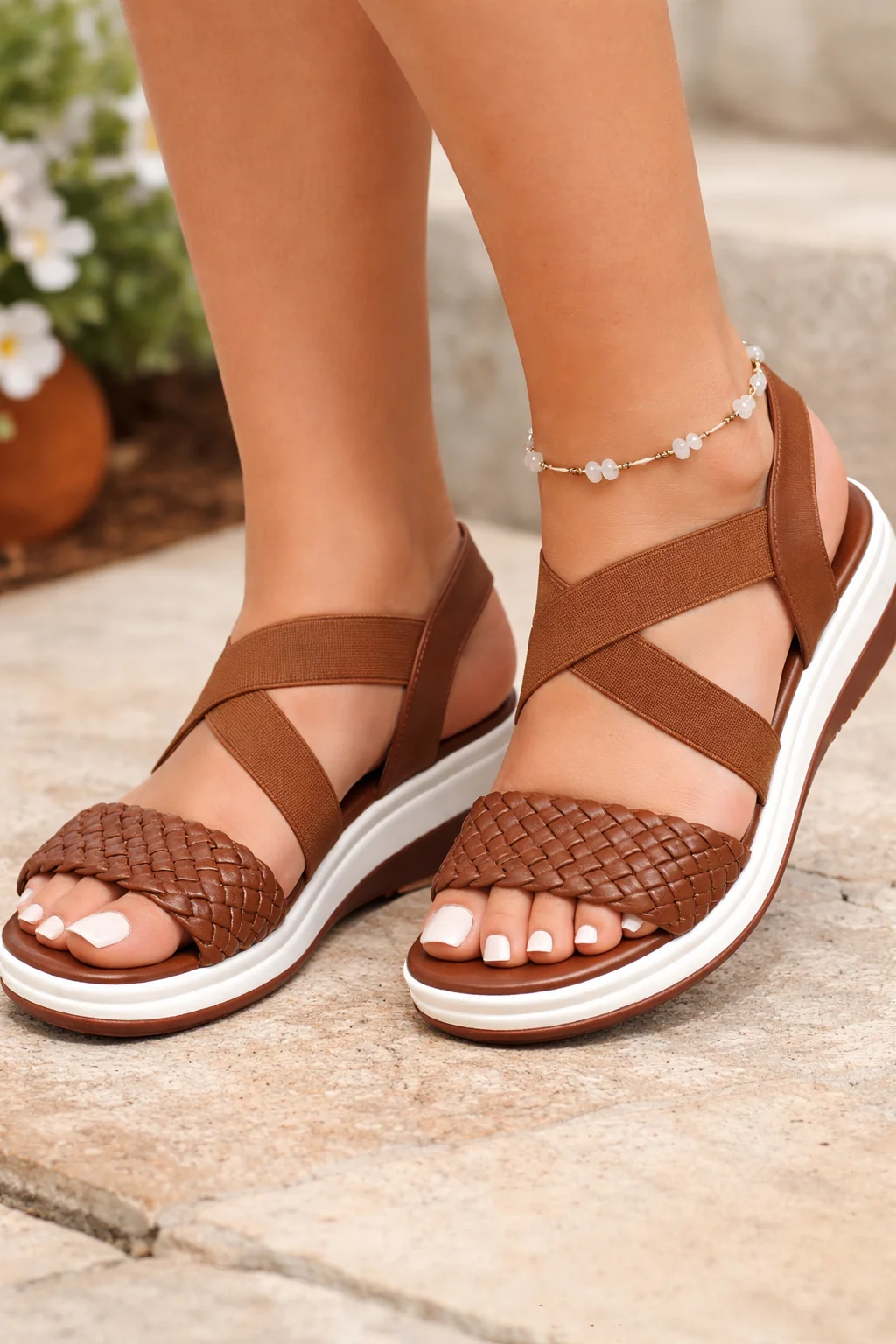 Efficient Threaded Pear Elsie Criss Cross Slope Sandals Prestigious