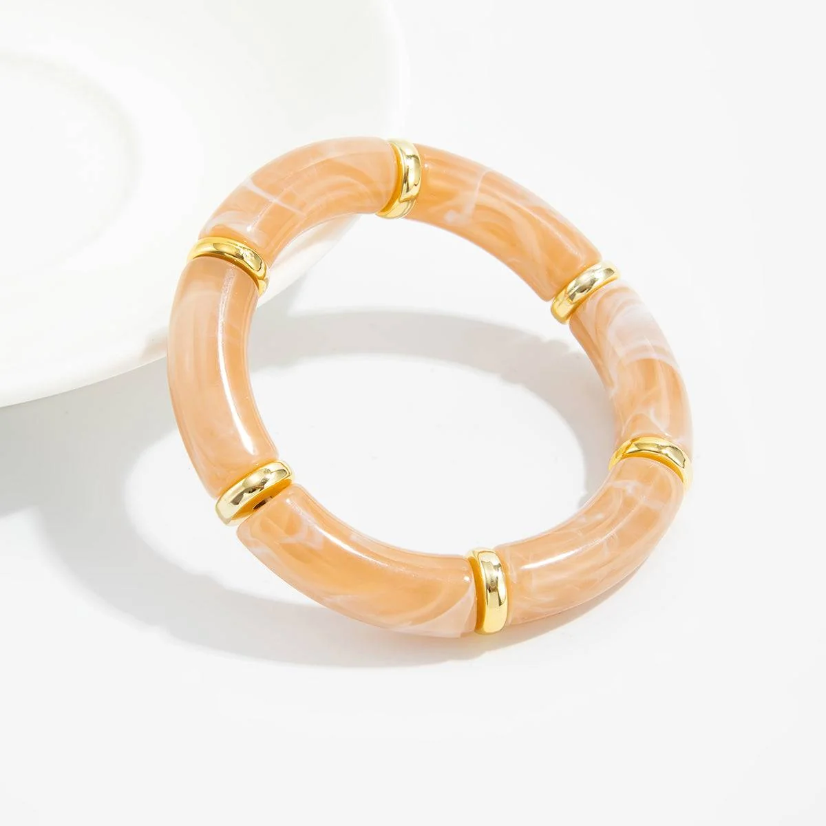 Specialty Tea Resin Goldtone Sequin Joint Stretch Bracelet Detailed