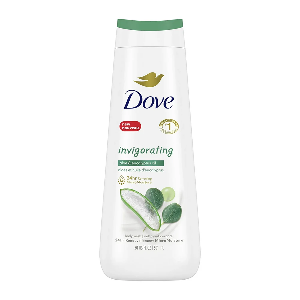 Organic Dove Invigorating Liquid Body Wash Aloe and Eucalyptus Scent 20 Oz Unique