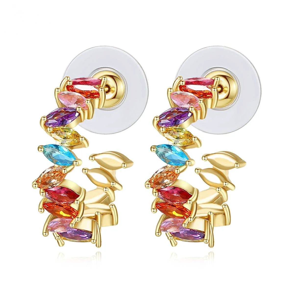 Specialty Blue Marquise Crystal Goldtone Irregular Huggie Earrings Crafted