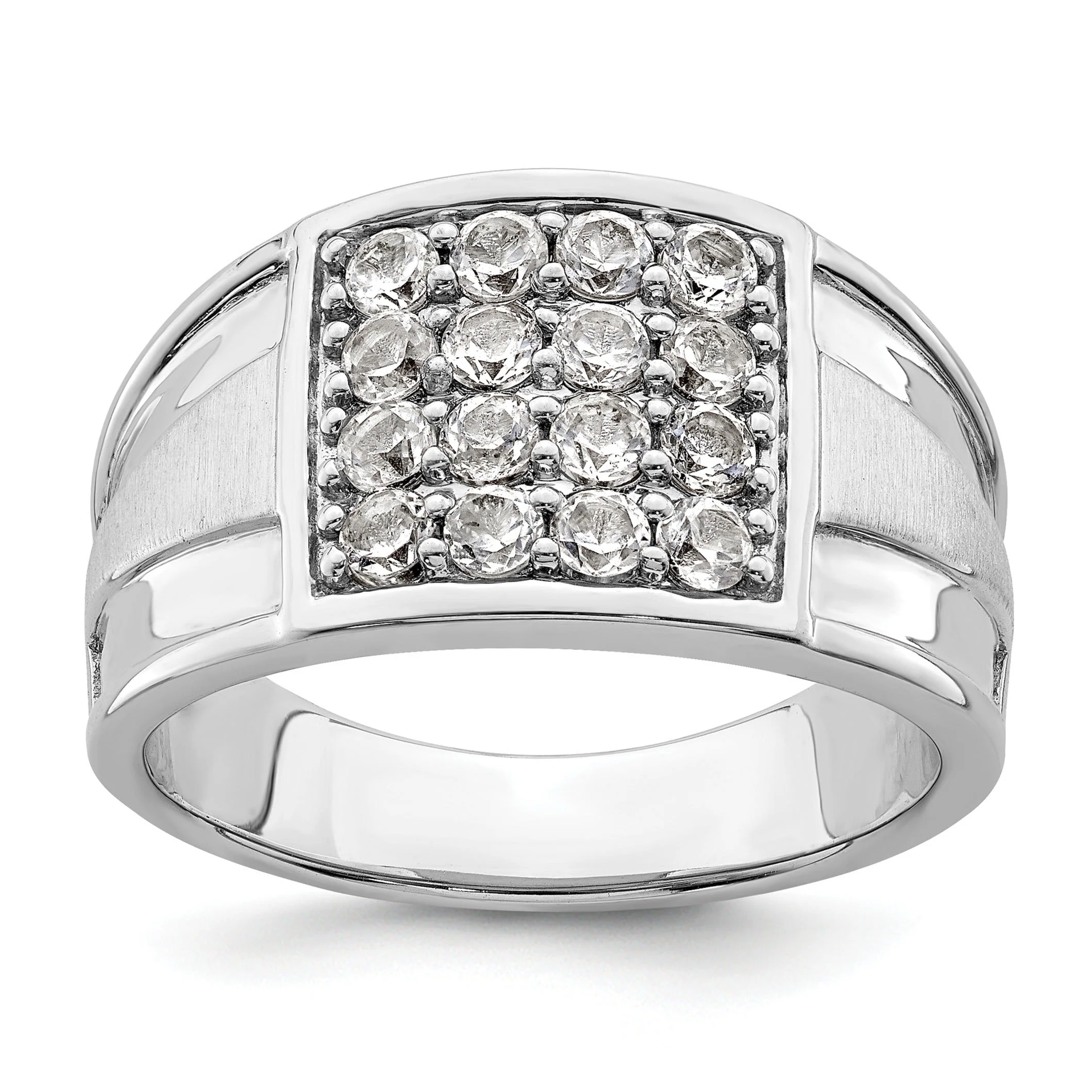 Practical 14k White Gold 1 1 2 ct Lab Grown Diamond Cluster Men's Square Ring Relaxed