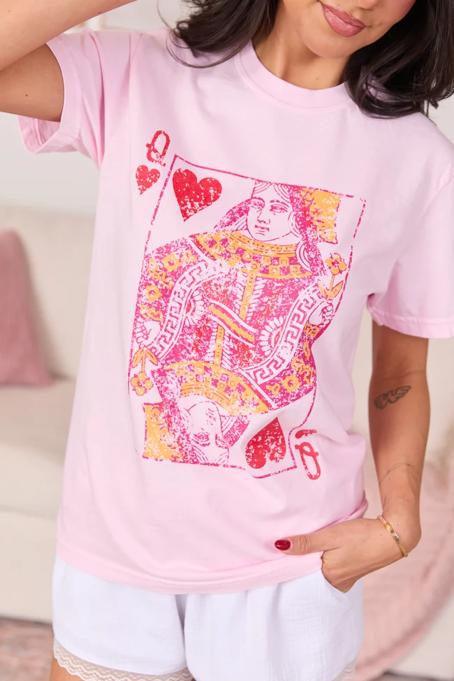 Recyclable Queen of Hearts Light Pink Comfort Colors Graphic Tee Durable