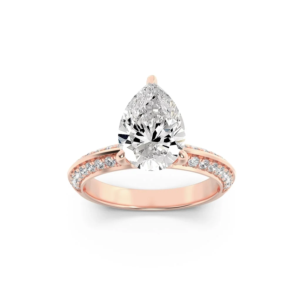 Smooth 2Cttw Pear Shaped Lab Grown Diamond F Micro Pave Knife Edge Accent Ring in 14K Gold Casual