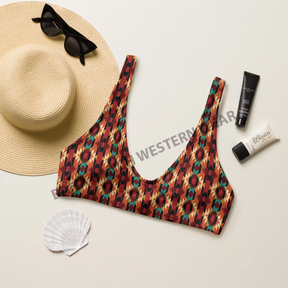 Recyclable Baha Ranch Yeehaw Rust Aztec Bikini Top Organic