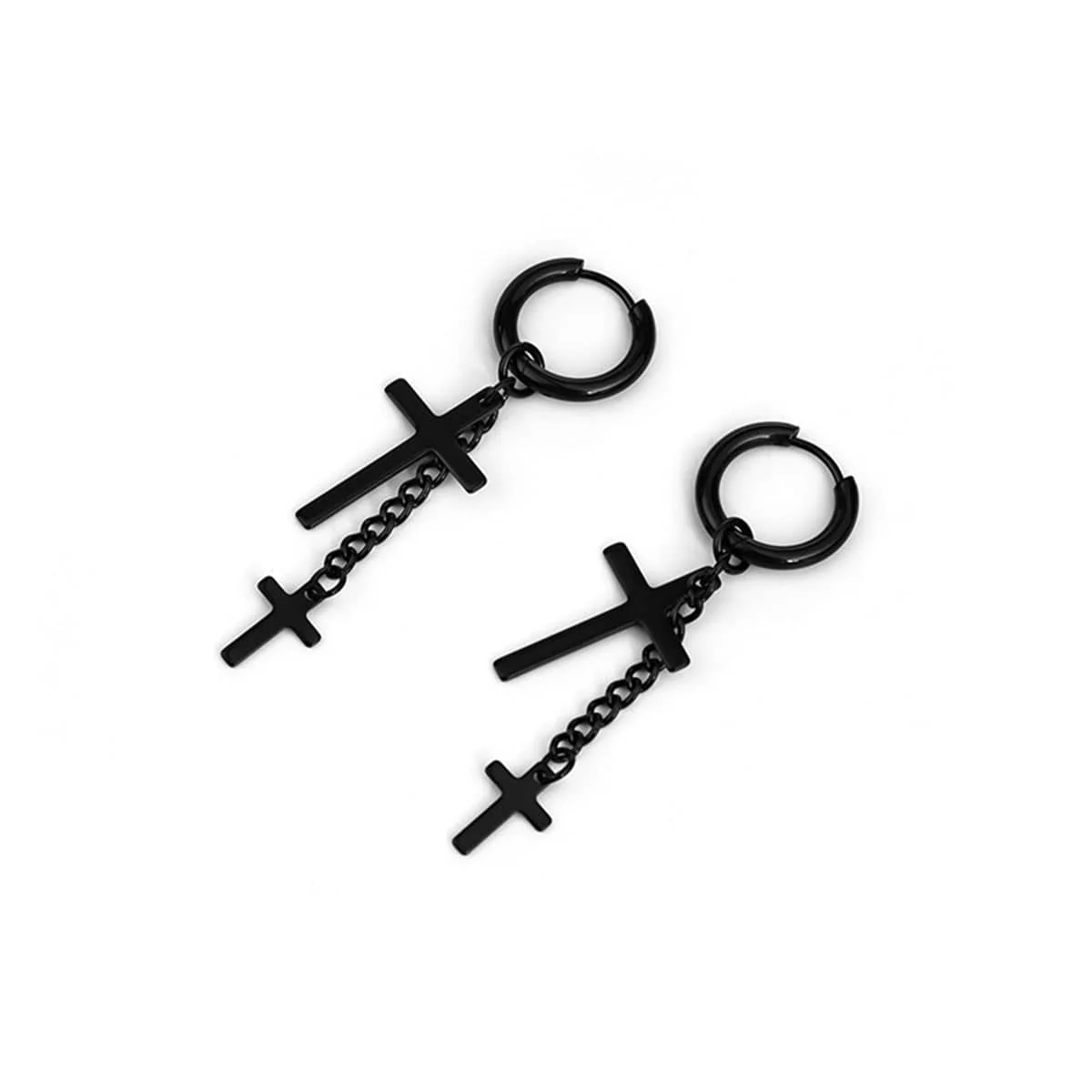 Trusted Black Chain Cross Huggie Earrings Secure