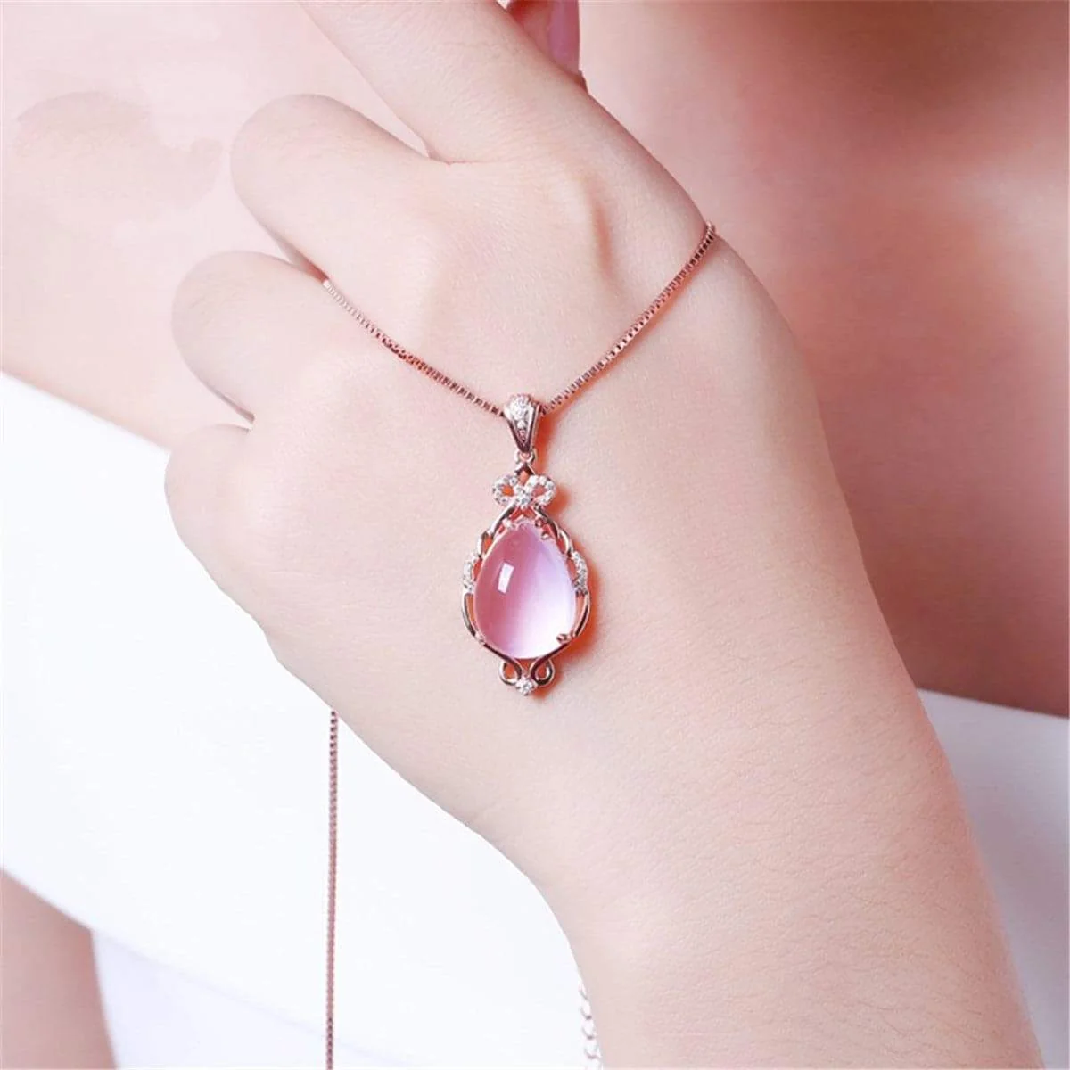 Smooth Ross Quartz Rose Goldtone Teardrop Pendant Necklace Original