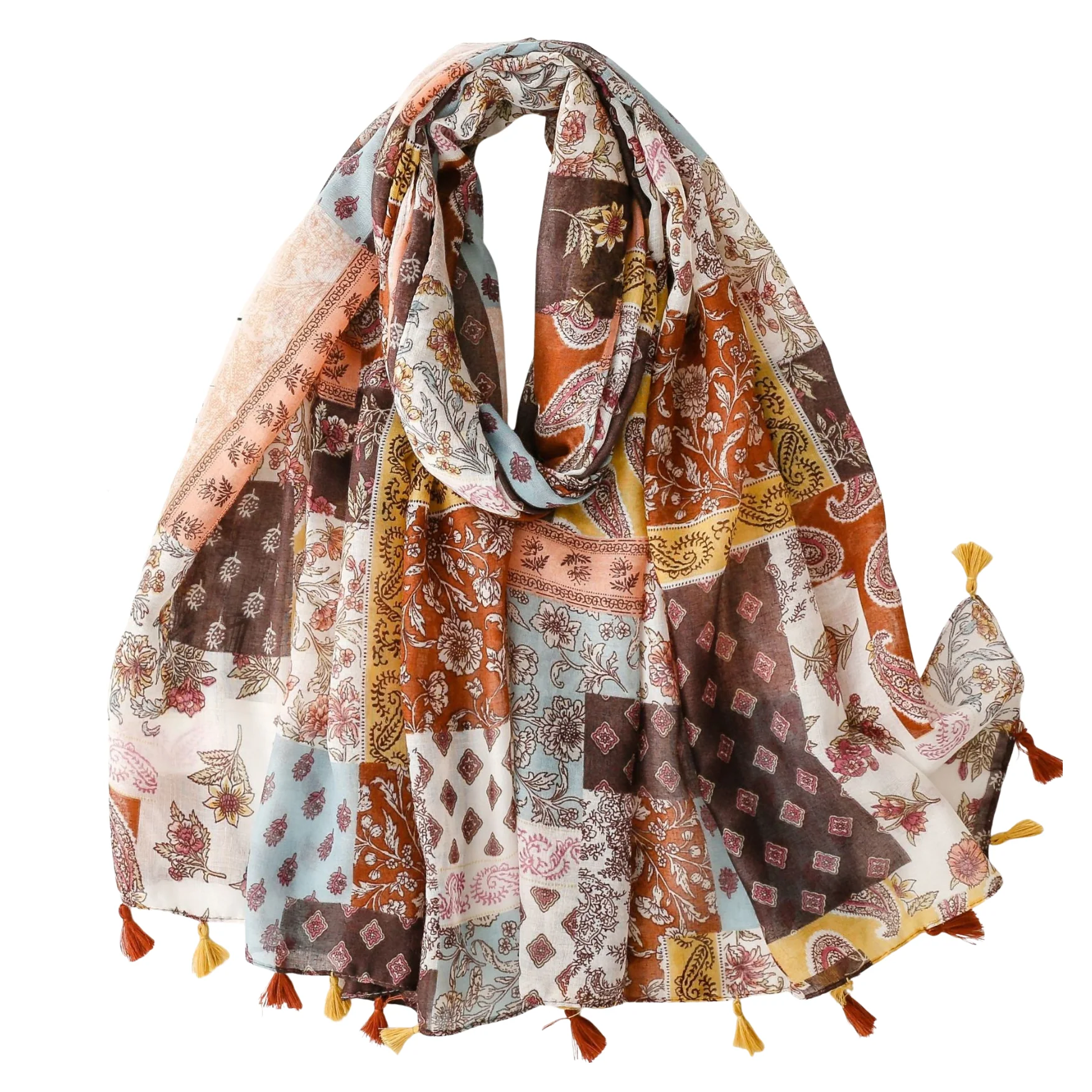 Practical Patchwork Tassel Scarf Secure