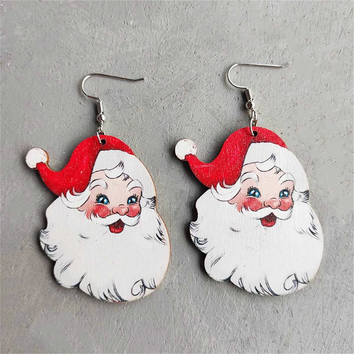 Contemporary White Red Wood Santa Drop Earrings Healthy